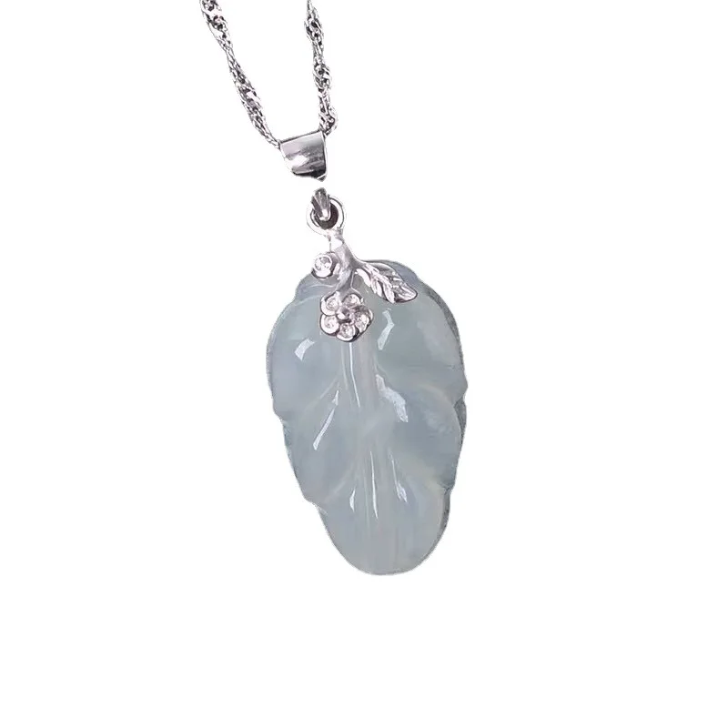 

S925 Silver Leaf Natural Emerald Silver Embeded Jade Pendant