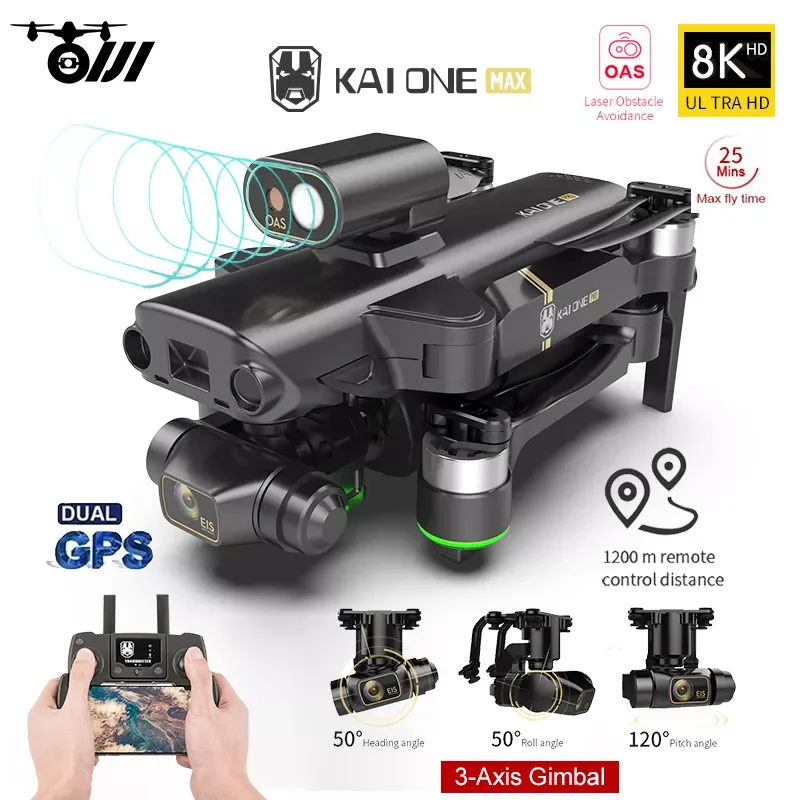 

Квадрокоптер KAI ONE MAX складной, профессиональный Дрон для обхода препятствий с GPS, двойная камера 4K/8K HD, 3-осевой шарнирный держатель, без щеток...