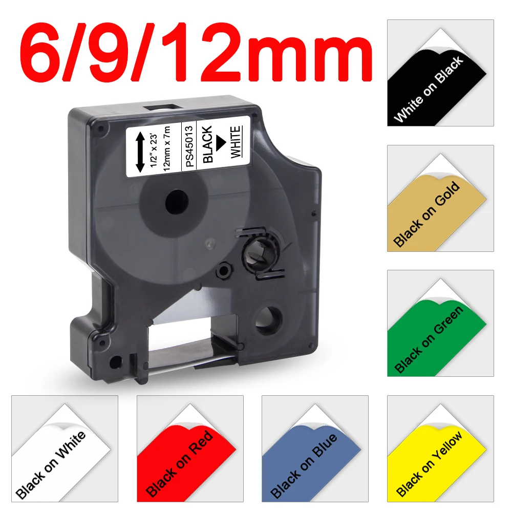 

6/9/12mm Compatible Dymo D1 45013 Tape 45010 45018 45023 45024 40913 43613 Label Tape for Dymo LabelManager 160 280 Label Maker