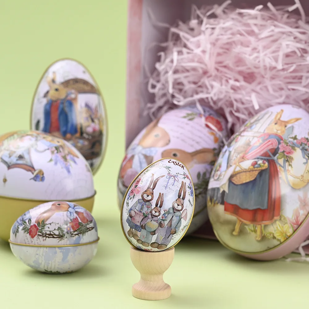 

Holiday Party Decorations Easter Decoration Supplies Easter Tinplate Eggs Color Rabbit Iron Egg Candy Eggshell Candy Storage Box