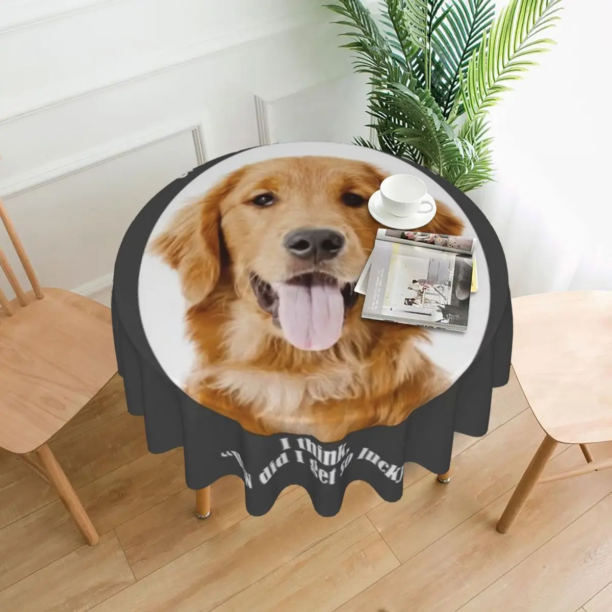 

Lucky Golden Retriever Tablecloth 60in Round 152cm Waterproof Home Decor Indoor/Outdoor