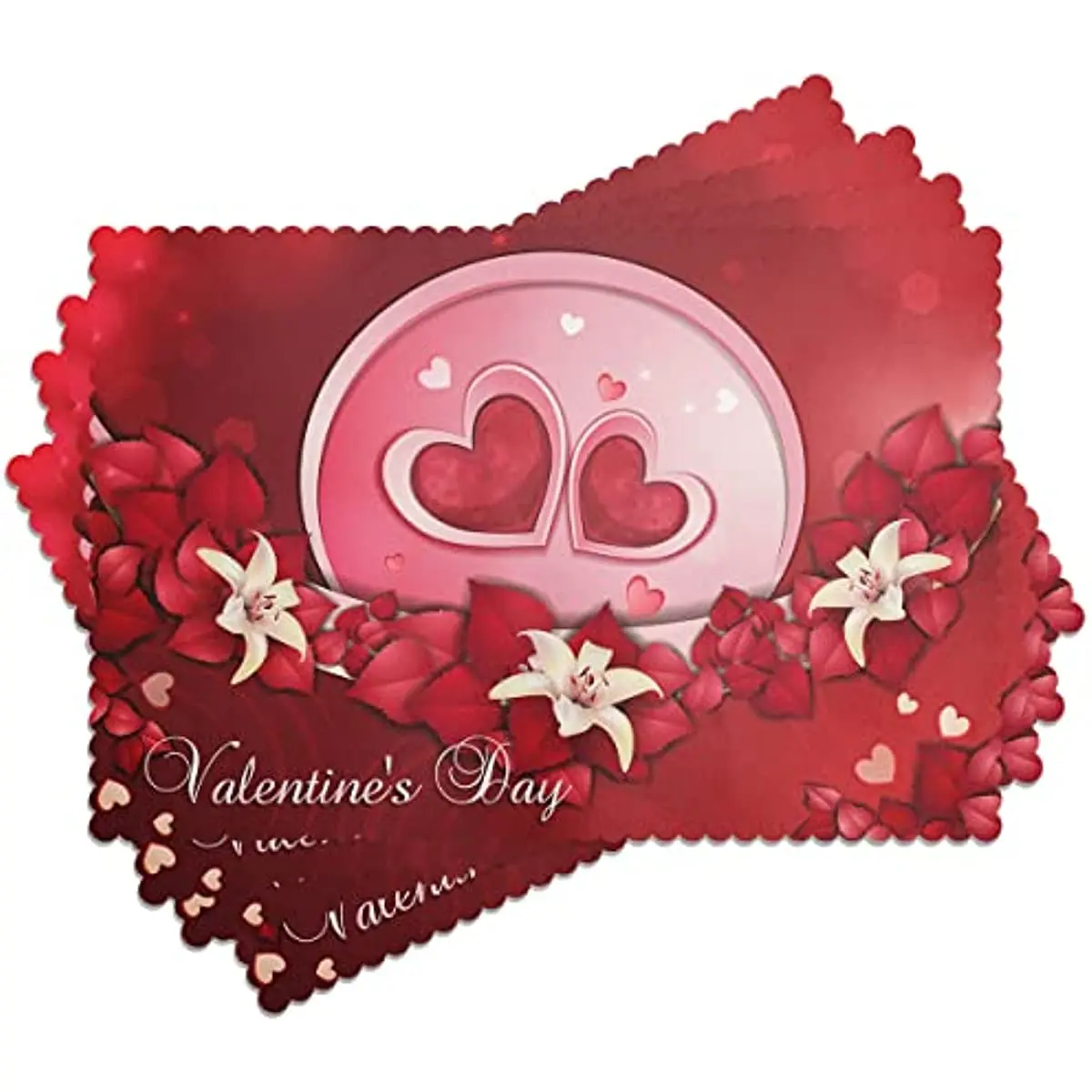 

Valentine's Day Placemats Lovely Red Flowers Love Hearts Table Mats Heat-Resisting Waterproof Non Slip Polyester Place Mats