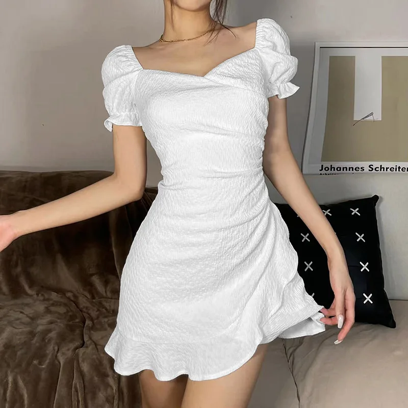 

White Pink Gothic Ruffles Square Collar Women's Dress Harajuku Summer Dress Fashion Mini Dress Chic Lady Vintage Dresses 2022