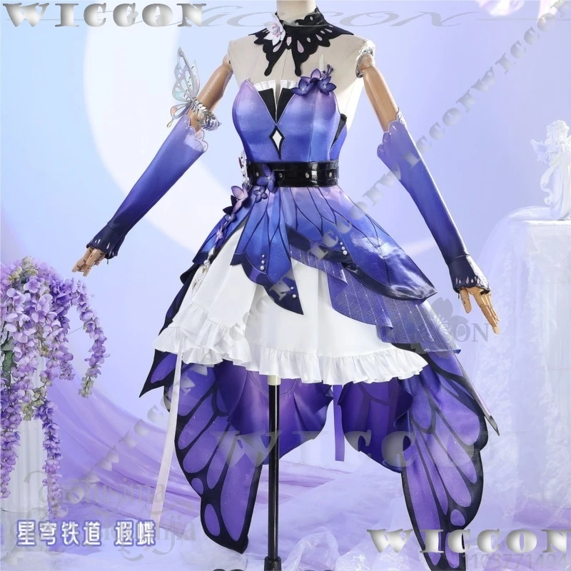 Фото Костюм для косплея по игре Honkai Star Rail: Новое платье Castorice Gossamer Flutter Purple Butterfly Train Dress, парик Лолита, для Навидада и Карнавала №3