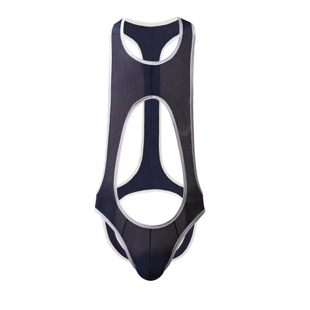 Sexy Bodysuit Men Jockstrap Boxer Hollow Leotard Underwear Blackless Penis Pouch Wrestling Singlet Bodysuits Summer Sportswear