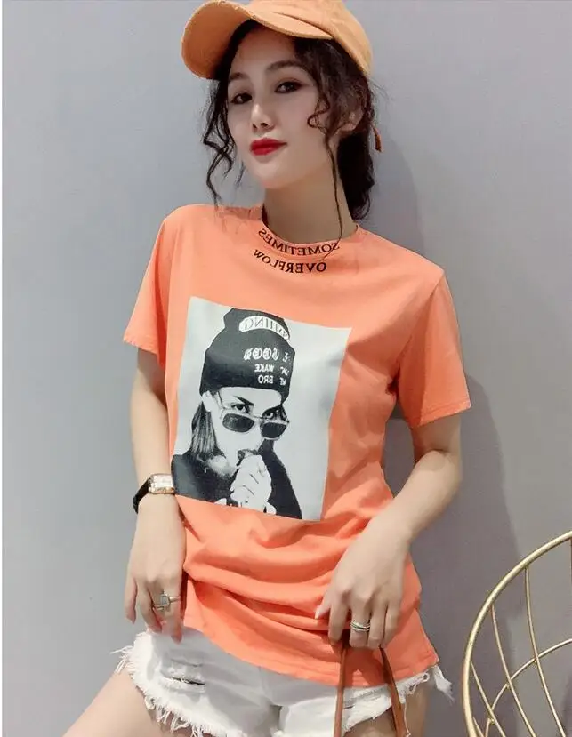 

2023HOT LJ483 Summer Women Casual Loose T-shirt O-Neck Short-sleeved Printed Letter Top Me Tshirt Plus Size