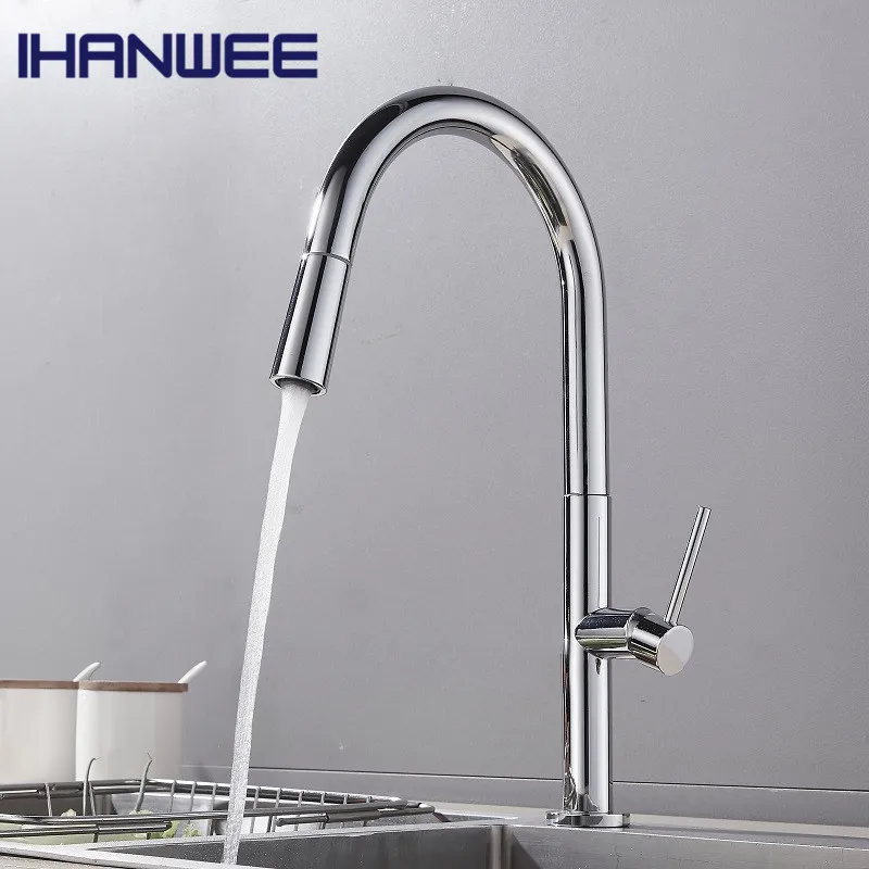 

Смеситель для кухни, кран из нержавеющей стали, с носиком, черный хром, для горячей и холодной воды, для раковины