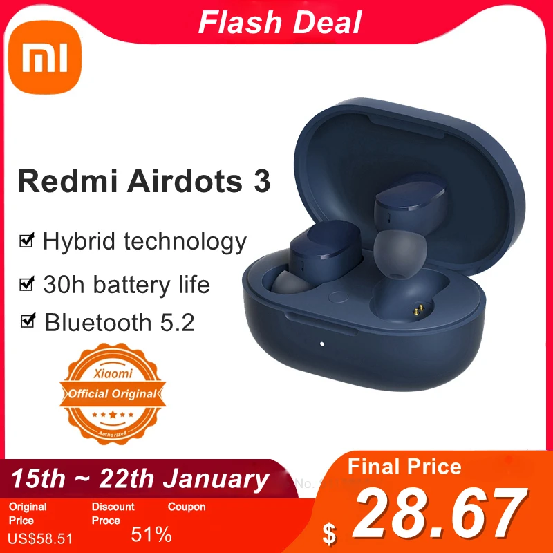 

Xiaomi Redmi Airdots 3 Bluetooth 5,2 HD aptX адаптивные Mi True Wiressless наушники Airdots3 спортивные наушники с микрофоном водонепроницаемые