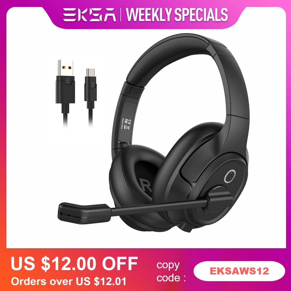 

EKSA H2 Office Headphones with Microphone Over-Ear USB Wired Gaming Headset with ENC Call Noise-Cancelling for PC/Computer/Game