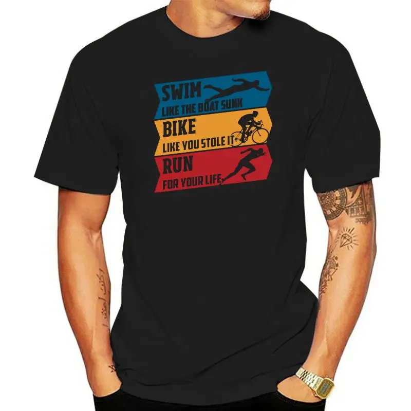 

Swim Bike Run T-shirt Cotton Long Sleeve T Shirt Men
