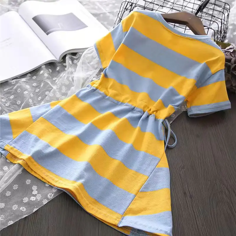 Детское летнее платье в полоску с коротким рукавом на возраст 6-14 лет |