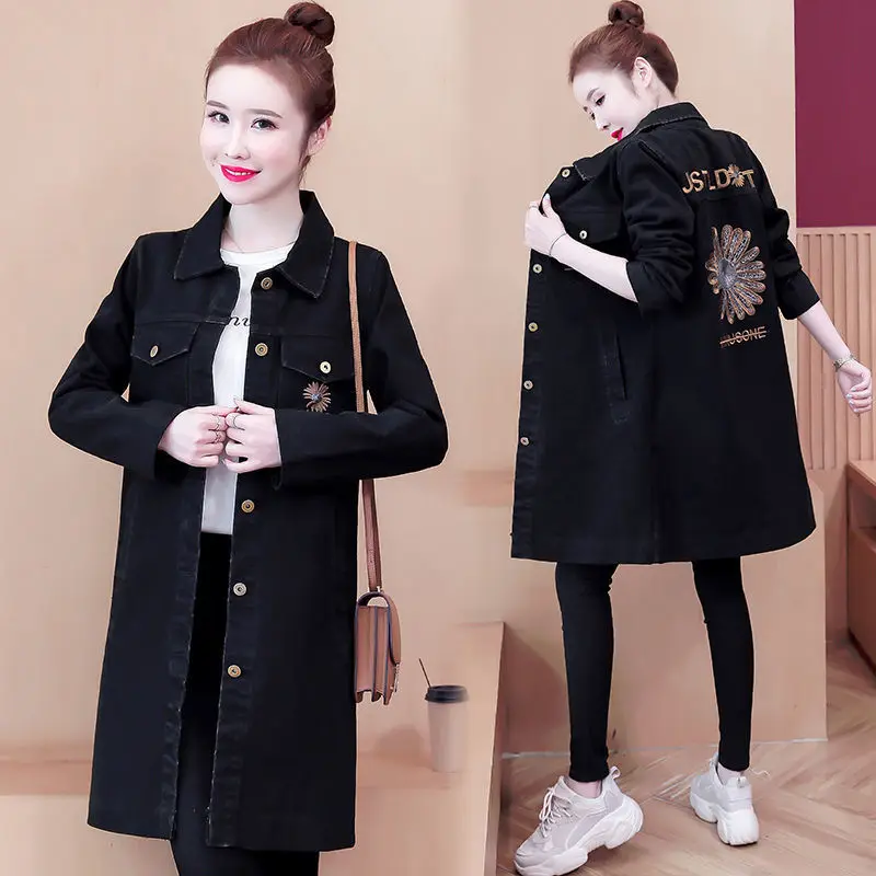 

Woman Denim Jackets Female Basic Coats Autumn New Fashion Long Sleeve Solid Wild Casual Outerwear Ladies Denim Coats Jacket G26