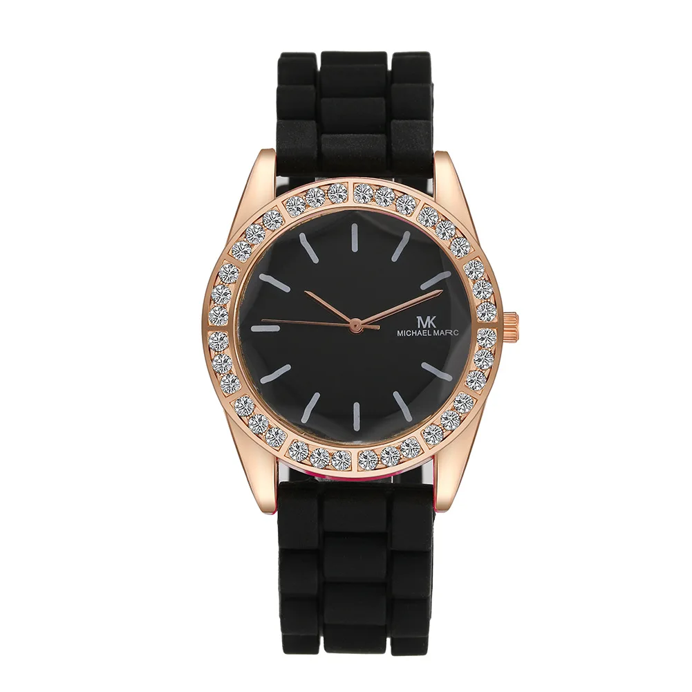 Rose Gold Glitte Rhinestoner Quartz Women's Watch Silicone Strap Sports  Wrist Watches For Women Relogio Feminino Girl Gift