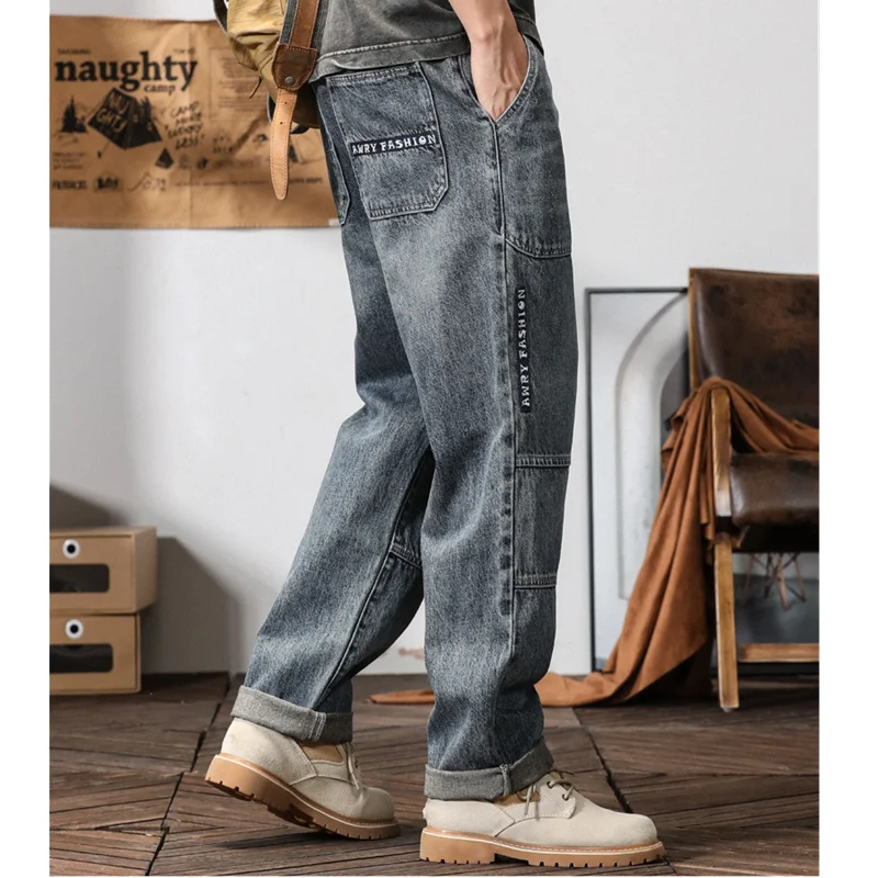 Men Clothing 2022 Autumn and Winter Straight Loose Cylinder Jeans Vintage Simplicity Comfortable Blue Large Harun Trousers Women