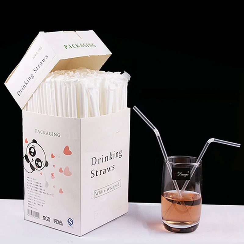 

100/300Pcs Clear Individually Wrapped Boxed Drinking PP Straws Tea Drinks Straws Smoothies Jumbo Thick holiday event party