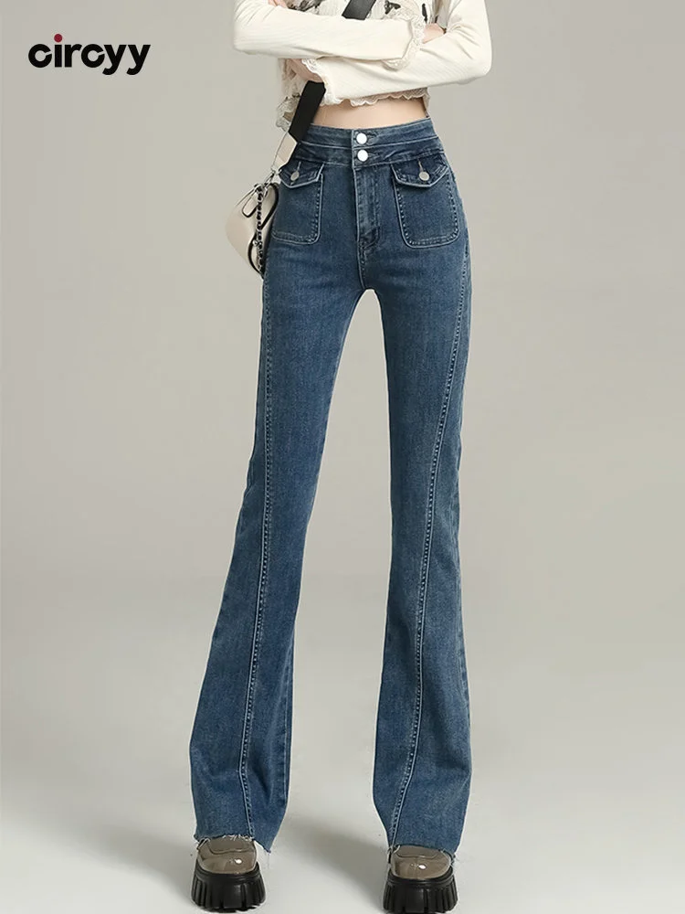 

Синие джинсы, женские джинсовые брюки с высокой талией, брюки с колокольчиком, брюки, джинсы в стиле пэчворк, Офисная женская модная одежда на весну