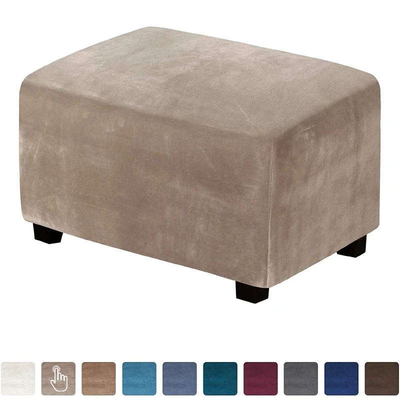 

Velvet Rectangle Ottoman Stool Cover Elastic Square Footstool Sofa Slipcover Footrest Chair Covers Furniture Protector Covers