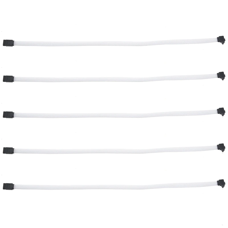 

5X 50CM SATA 3.0 III SATA3 7Pin Data Cable Right Angle 6Gb/S SSD Cables HDD Hard Disk Data Cord With Nylon Sleeve(White)