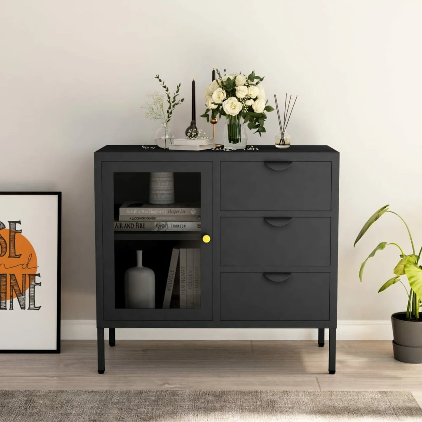 

Sideboard Anthracite 29.5"x13.8"x27.6" Steel and Tempered Glass