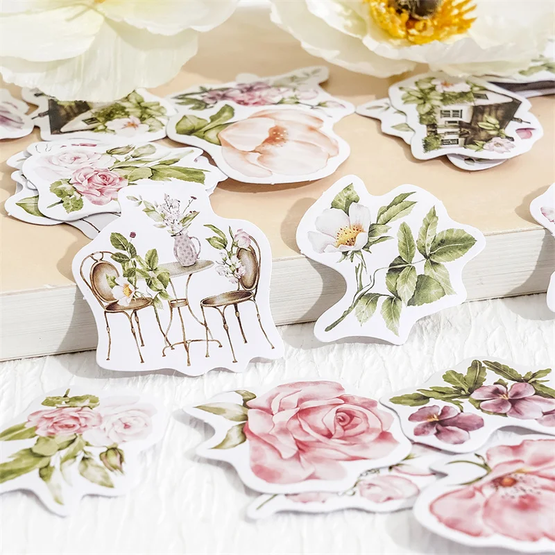 

56 packs wholesale Box stickers Personality creative rose flower plants high appearance level hand tent material stickers