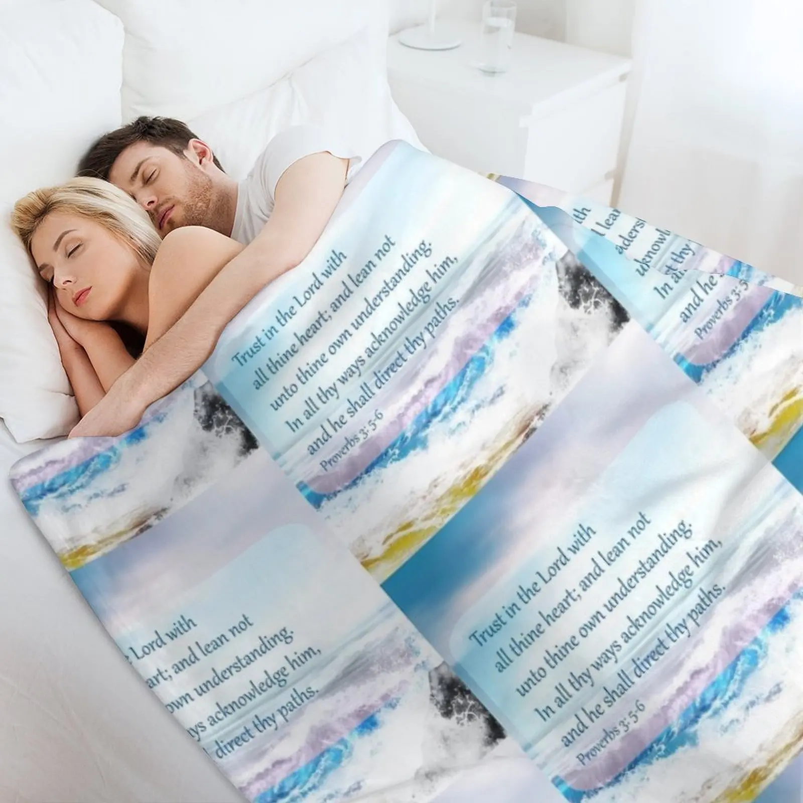 Присегда 3:5-6 Писание на океанском фоне Пледы Полярные пляжные одеяла