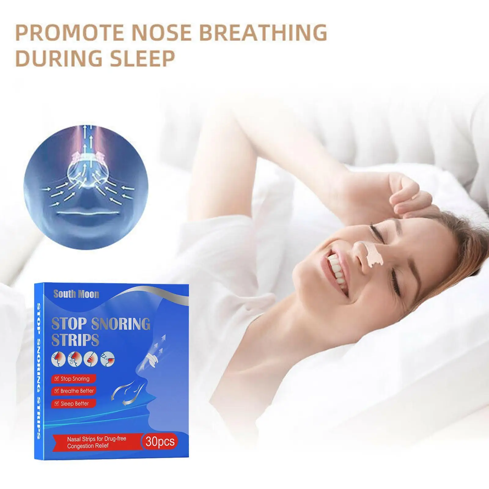 

2022 New 30Pcs Better Nasal Strips Right Aid Stop Snoring Anti-snoring Sleeping Quality Easier Good Top Nose Patches Breath S4U2