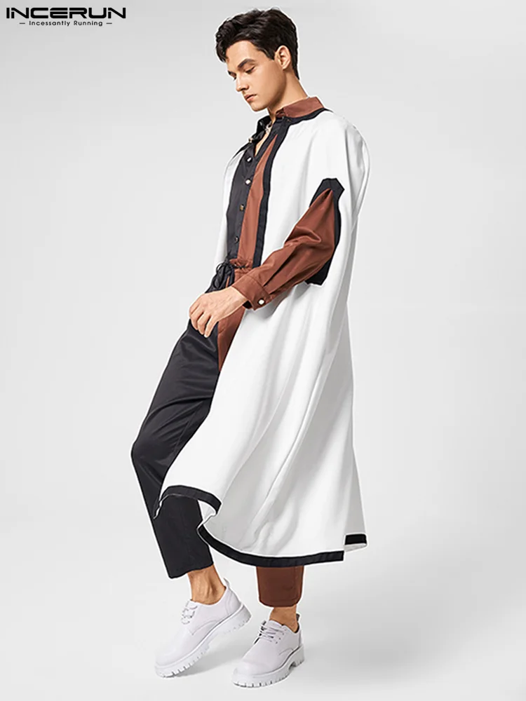 

Модный мужской Тренч INCERUN, накидка в стиле пэчворк, с круглым вырезом, на одной пуговице, Необычные куртки 2022, уличная одежда, Свободное длинн...