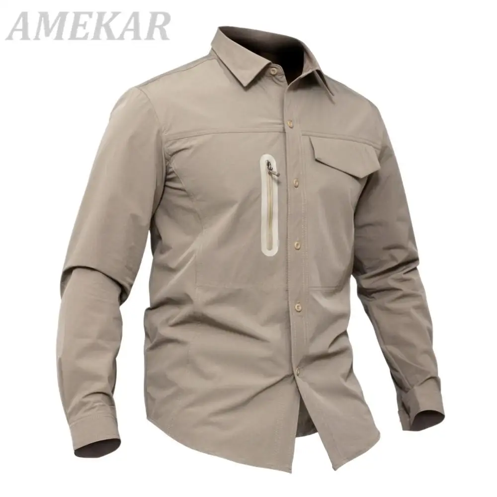 Spring Autumn Men Thin Quick Dry Military Sports Breathable Shirt Outdoor Hiking Fishing Training Pocket Lapel Tactical Shirt