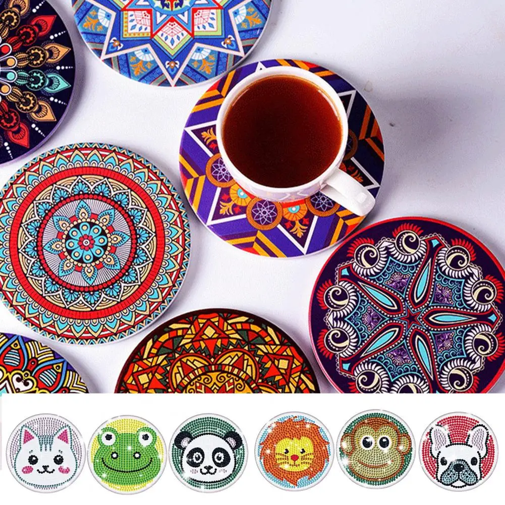 

1 Set DIY Cup Coaster Non Slip Smooth Surface Dining Room Kitchen Diamond Painting Coaster with Holder for Indoor