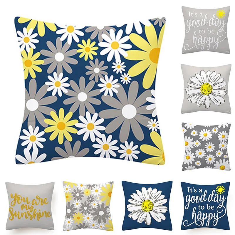 

Yellow Cushion Cover Daisies Pillowcase Home Nap Mat Decoration Throw Pillow 45*45Cm Polyester