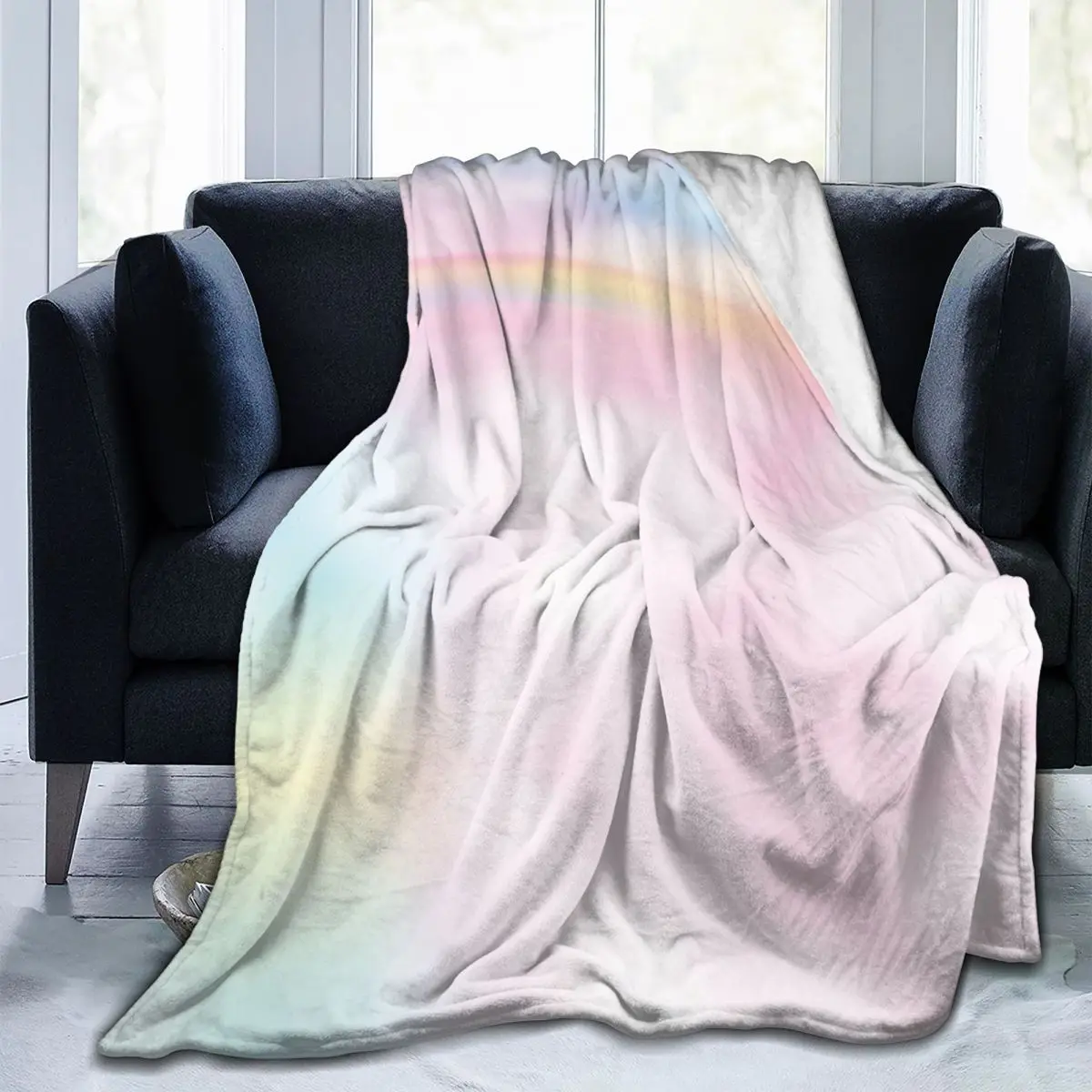 

Flannel Blanket Pastel Sky Rainbow Ultra-Soft Micro Fleece Blanket for Bathrobe Sofa Bed Travel Home Winter Spring Fall