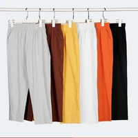 summer women cropped pants high waist loose cotton linen harem pants casual solid color all match korean fashion baggy pants 4xl