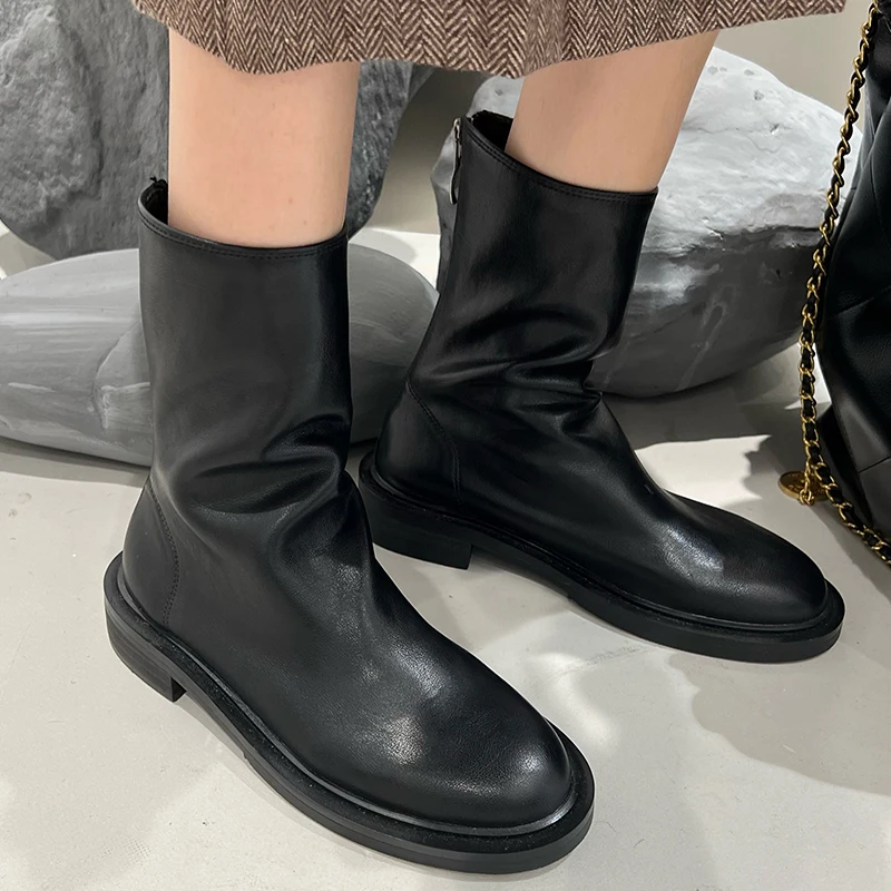 

Женские ботильоны на низком каблуке, ботинки на резиновой подошве с круглым носком, осень 2023