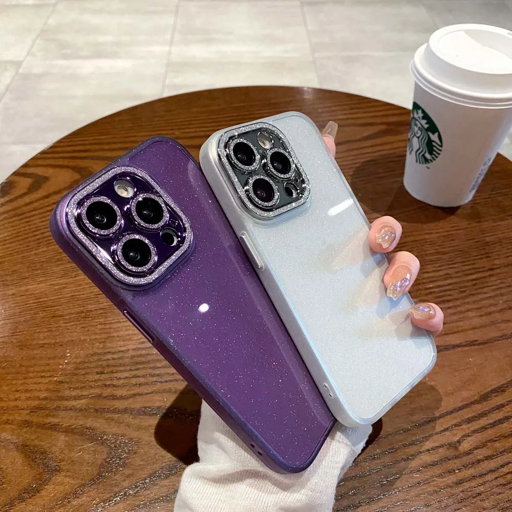 

For iPhone 14 13 12 Pro Max 14 Plus Case Luxury Bling Glitter Camera Lens Ptotector Hybrid Clear Soft Cover Funda