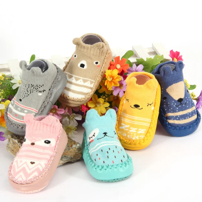 

2023 New Born Baby Socks with Rubber Soles Infant Baby Girls Boys Shoes Spring Autumn Baby Floor Socks Anti Slip Soft Sole Sock