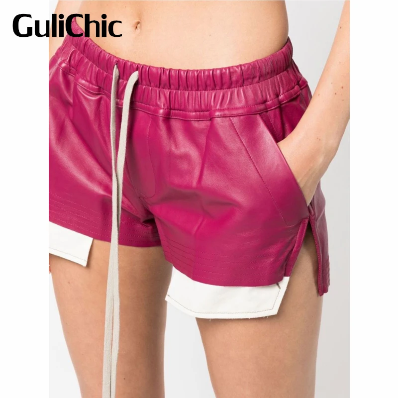 

7,14 GuliChic Женские Модные Повседневные Удобные шорты из искусственной кожи с карманами и шнурком