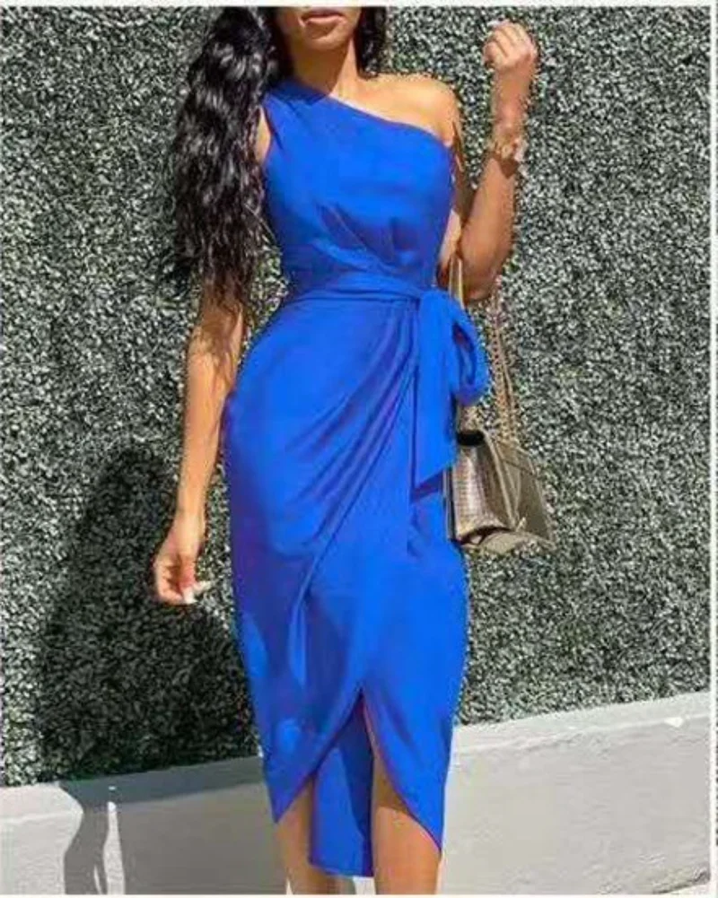 

Fashion women's new style for spring/summer 2023 with elegant one-shoulder strappy slim irregular dress dress for women