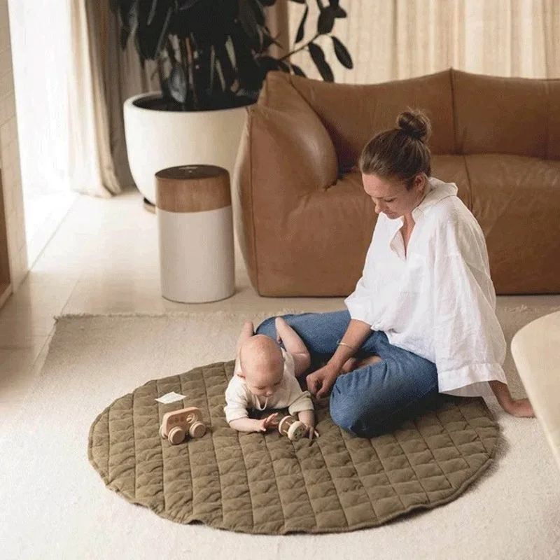 

Baby Play Mat Cotton Round Solid Color Soft Crawling Pad Kid Children Carpet Rug Game Infant Activity Cushion Ground Floor