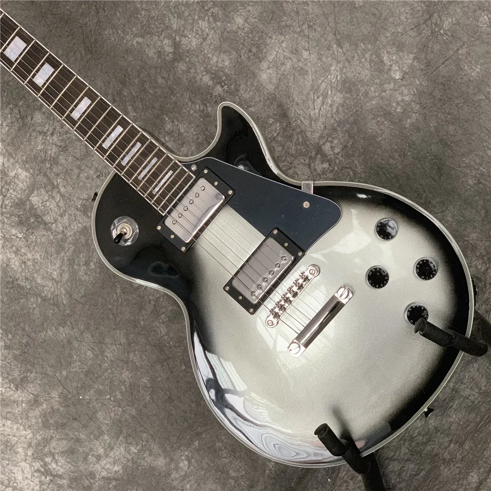 

Custom Electric Guitar Black Circle Silver Color Mahogany Body Silver Hardware Free Shipping High Quality Guitars Guitarra