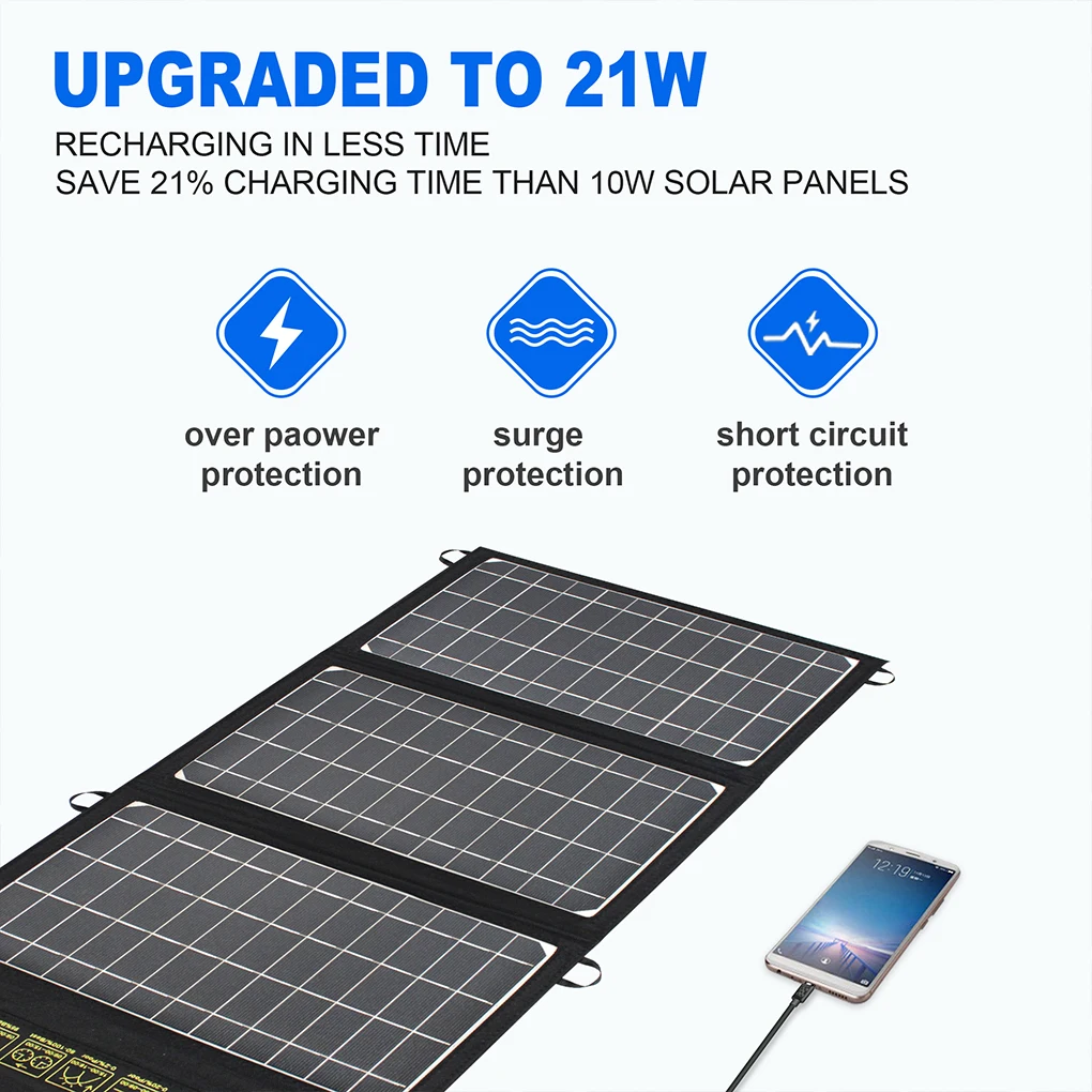 

Solar Charging Panel USB Foldable 3 Folds Electronic Cellphone Charger Camping Hiking Backpacking Carrying Charge Plate