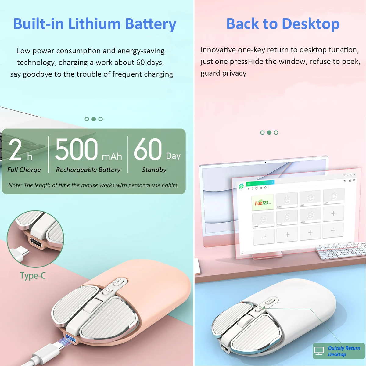 Милая Беспроводная Бесшумная мышь 2 4G Двойная модель Bluetooth перезаряжаемая