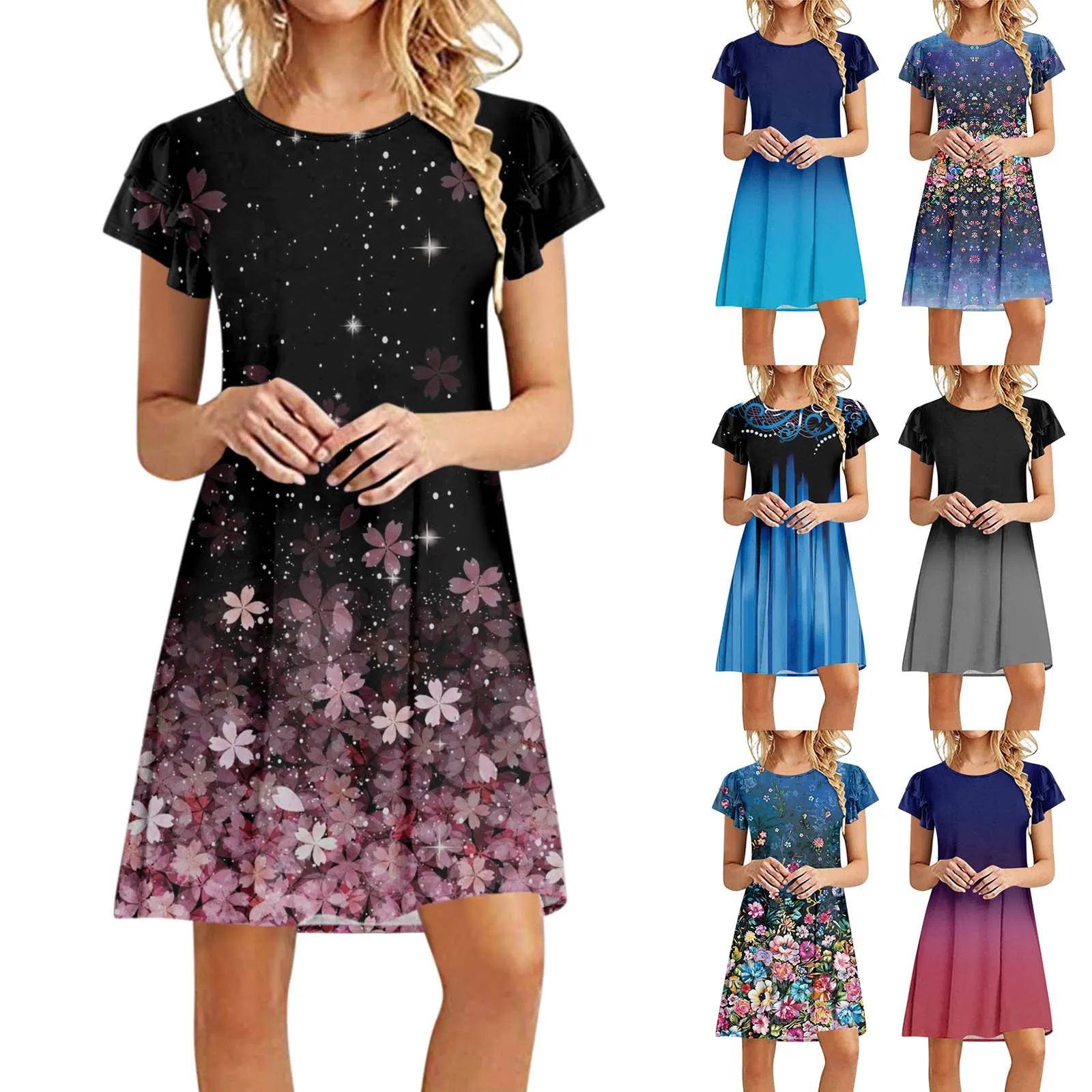 

Женская одежда, облегающее и приятное для кожи простое платье с цветочным принтом и градиентом, женские летние платья 2023, платья