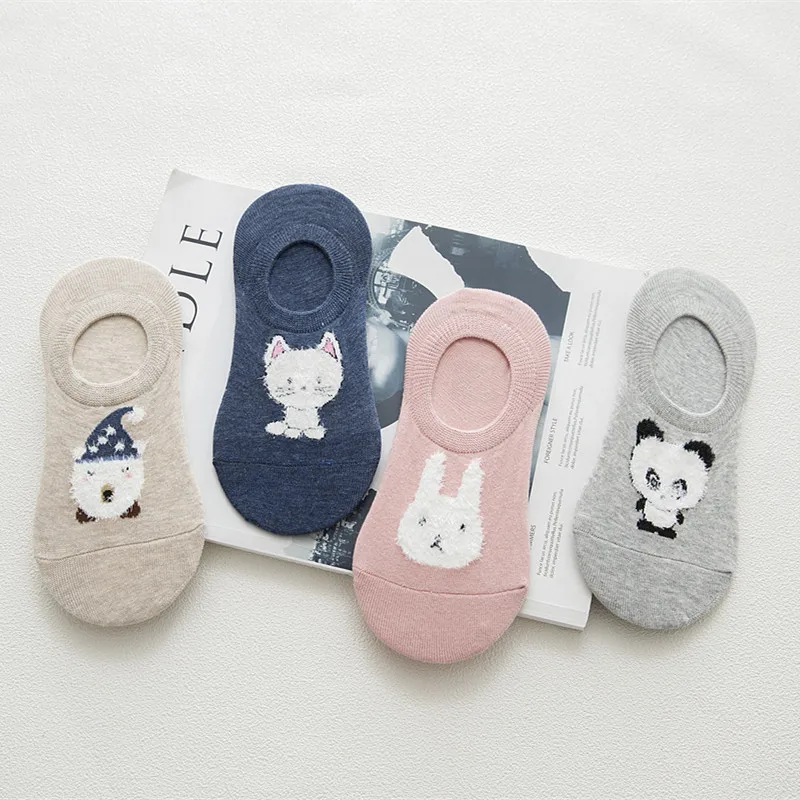 5 Pairs Women Ankle Socks Female Soft Cotton Short Tube Invisible breathable Cotton Socks Cute Cat Rabbit Pattern Spring Summer