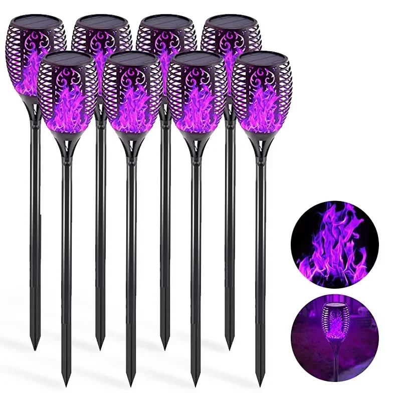 Blue Purple Solar Flame Torch Light Flickering Garden Decor Lighting Waterproof Pathway Lights for Outdoor Lawn Yard