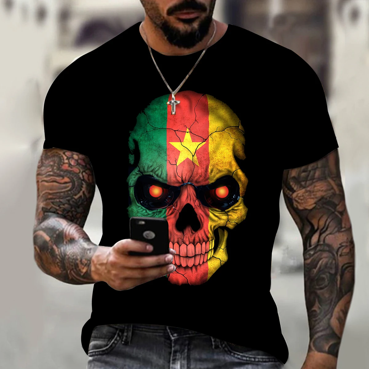 

2022 New Casual Street Trend Men's 3d Printed Skull Pattern T Shirt Personality Fashion Streetwear, Oversized Summer Breathable