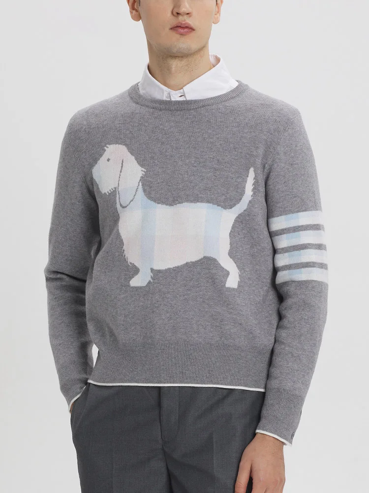 TB Thom Puppy Embroidery Sweater Men's Classic Knitted 4-Bar Striped pullover Outerwear Spring Outdoor Men Sweaters