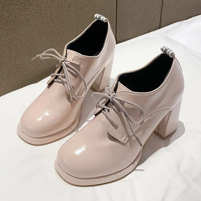 

Женские туфли-лодочки на среднем квадратном каблуке, кожаные туфли-лодочки с квадратным носком, на шнуровке, лоферы в английском стиле, осень 2022