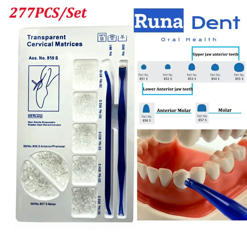 

277Pcs/set Dental Transparent Cervical Matrices Retractor Matrix Sectional Contoured Composite Filling Materials Gingival 850S