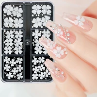 6gridsbox white pearl four leaved clover with smallish diamonds manicure accessory fairy coloured glaze petal resin nail decors