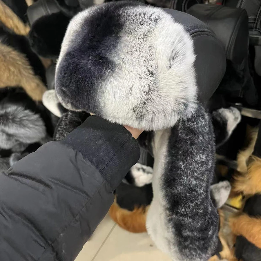 Real Rabbit Fur Hat Luxury Winter Chinchilla Fur Caps For Women Warm Winter Best Seller